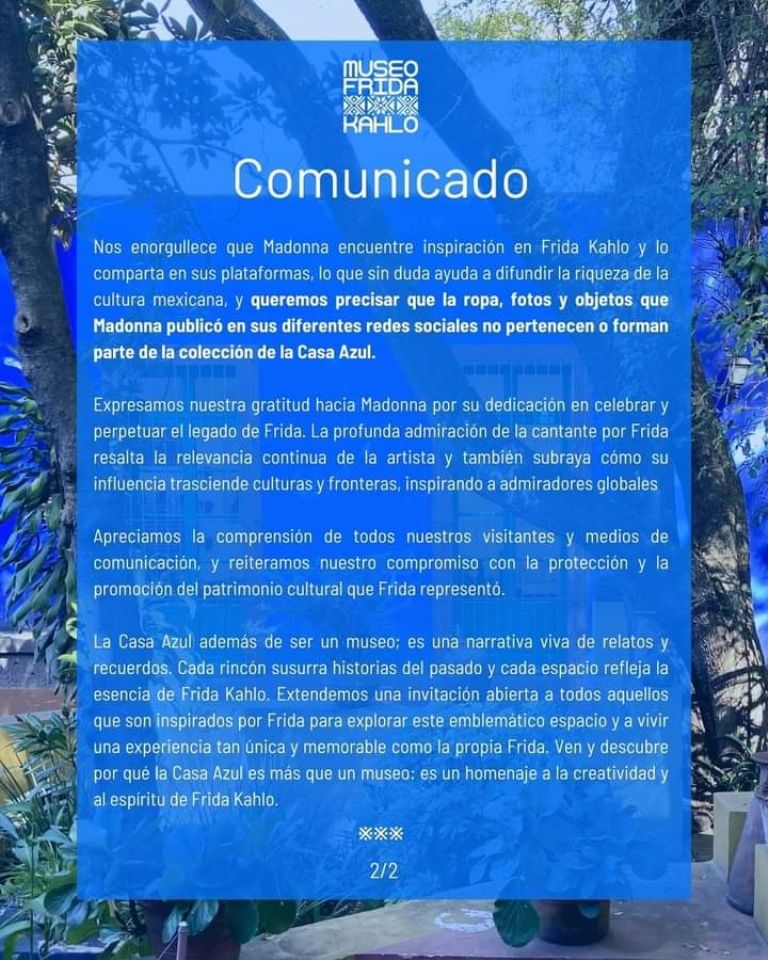 Comunicado del Museo Casa Azul. Foto: Redes