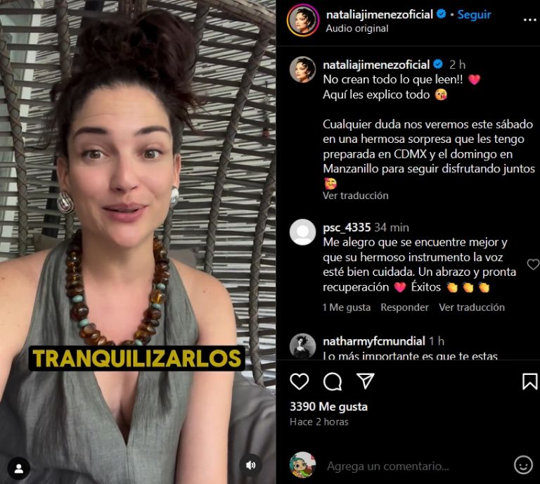 Natalia Jiménez aclara que no se encuentra grave de salud