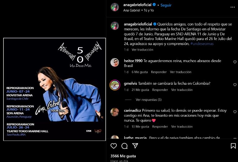 Estado de salud de Ana Gabriel de hoy, 23 de mayo