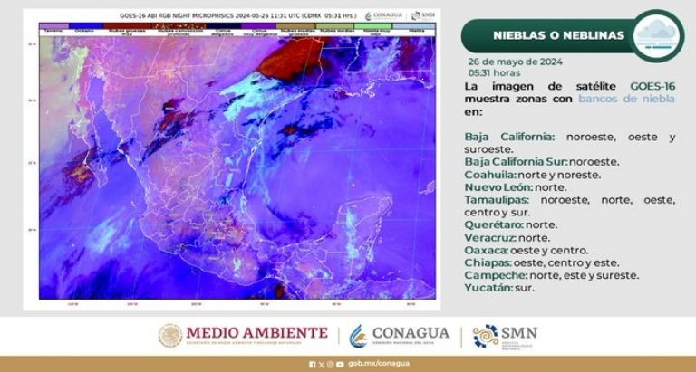 Clima para hoy, domingo 26 de mayo de 2024. Foto: Conagua