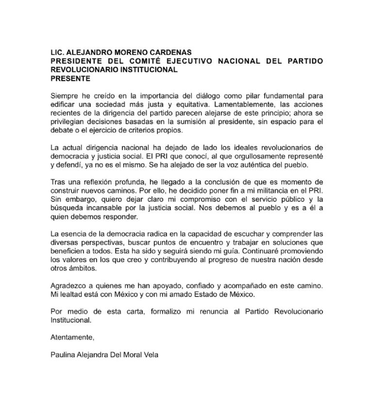 Alejandra del Moral renuncia al PRI. Foto: Twitter