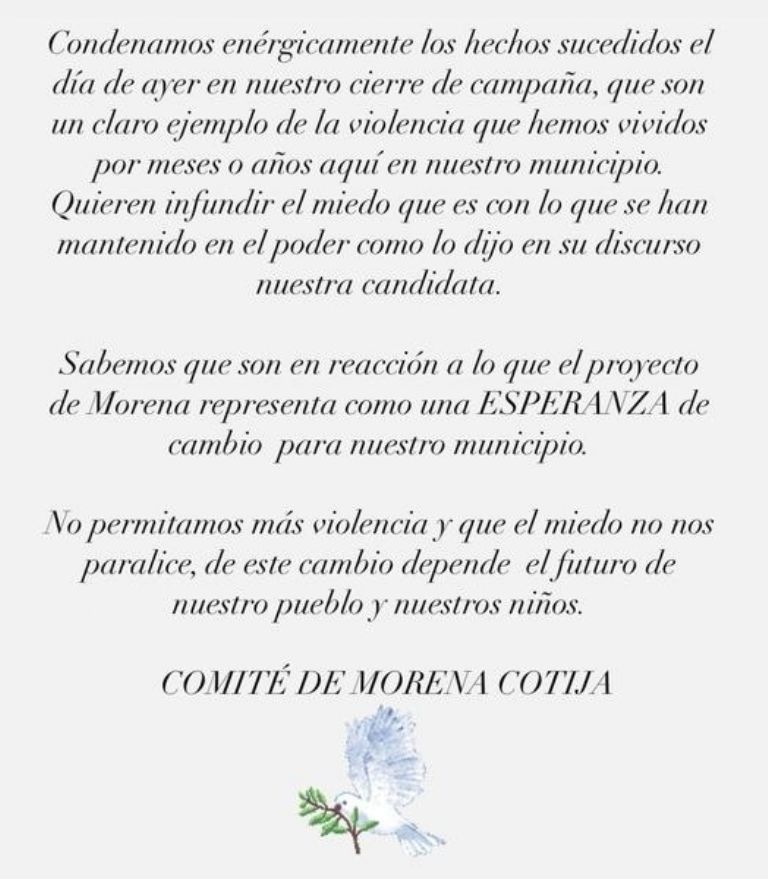 El Comité de Morena en Cotija, Michoacán, condenó los hechos registrados este martes 