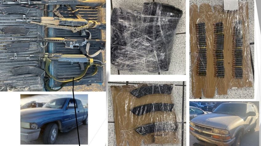 Autoridades aseguran armas de fuego, cartuchos y automóviles al norte de Sonora