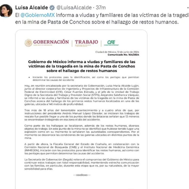 Hallazgo de restos humanos en la mina de Pasta de Conchos; esto anunció Segob