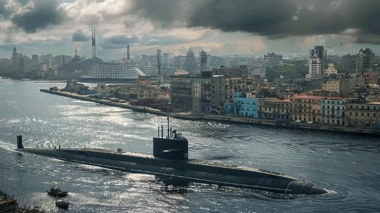El submarino se pasea por la bahía de La Habana