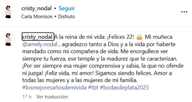 Cristy Nodal envió amor a todas las mujeres de su familia