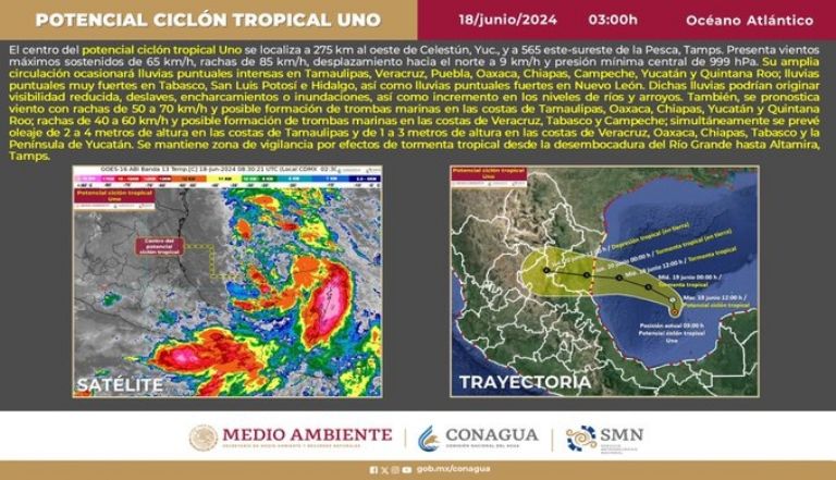 Ciclón evolucionaría a Tormenta Tropical. Foto: Conagua
