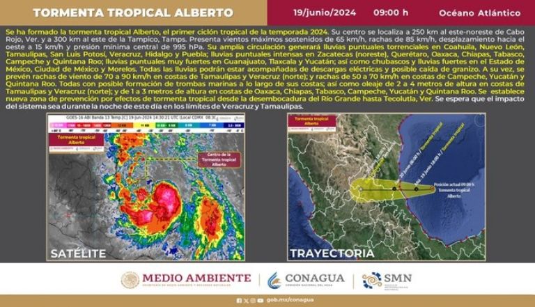 Tormenta Tropical 'Alberto' tocará tierras mexicanas en la noche. Foto: Conagua