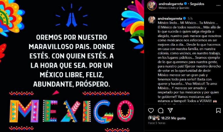 Andrea Legarreta pide oraciones por el país