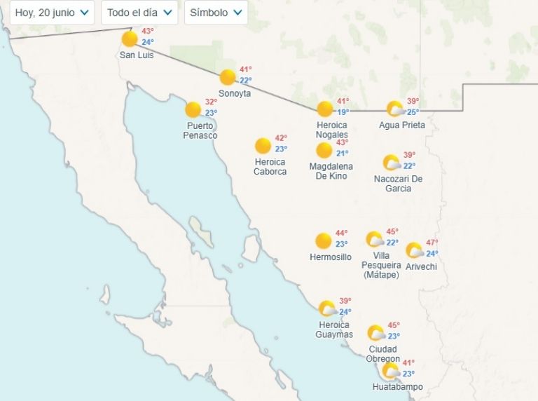 Clima en Sonora para hoy, jueves 20 de junio. Foto: Conagua