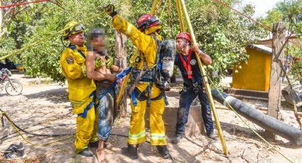 Bomberos Navojoa rescatan a un hombre atrapado en un pozo de 25 metros