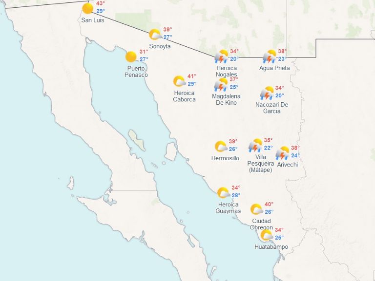Clima en Sonora de HOY 24 de junio