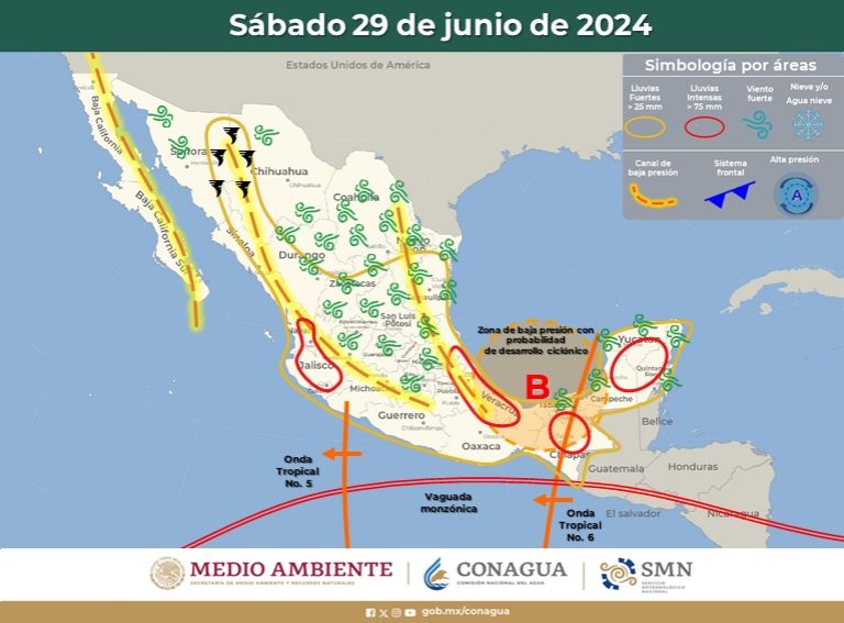 Clima en México de hoy, sábado 29 de junio. Foto: Conagua