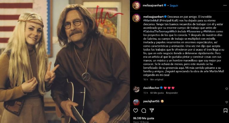 Melissa Joan Hart envía sus condolencias por la muerte de Martin Mull