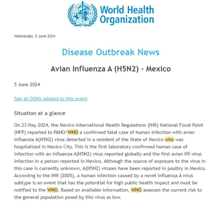 OMS lanza comunicado sobre la primera muerte por gripe aviar