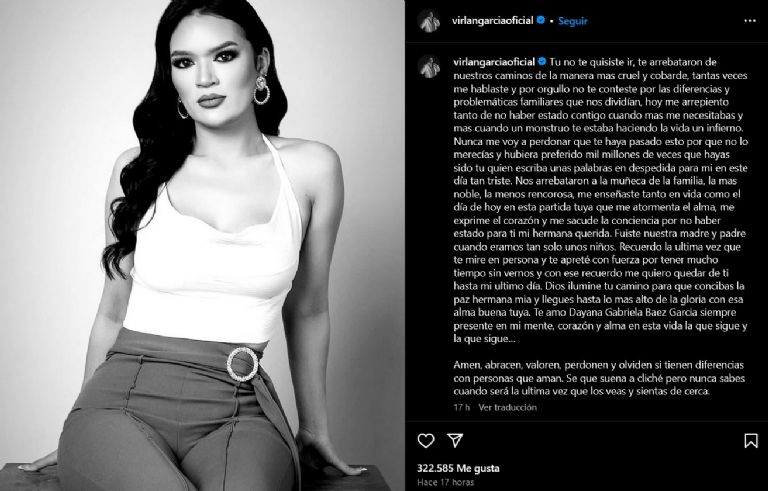 Virlán García se despide de su hermana en Instagram