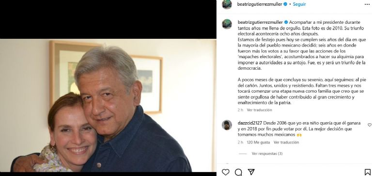 Beatriz Gutiérrez celebró el triunfo de AMLO en la presidencia de seis años atrás