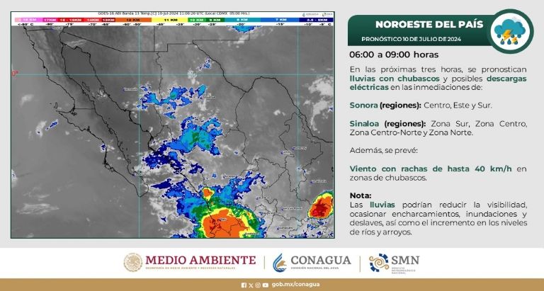Clima en Sonora hoy, miércoles 10 de julio de 2024. Foto: Conagua
