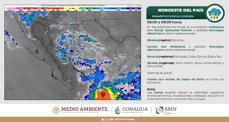 Clima en Sonora para hoy, viernes 12 de julio de 2024. Foto: Conagua