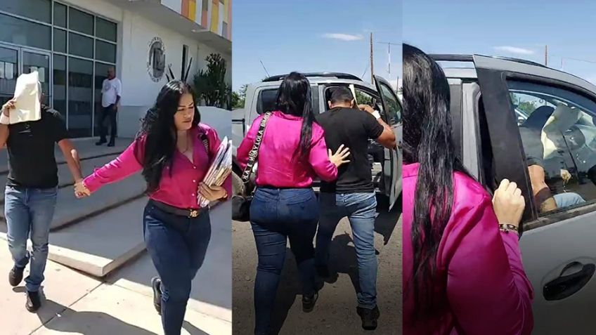 VIDEO: 'Siri' Salido sale de audiencia sin custodia y cubriéndose el rostro con una carpeta