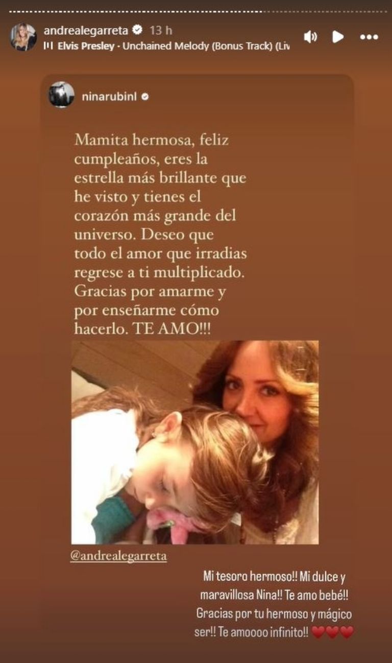 Nina Rubín felicita a Andrea por su cumpleaños