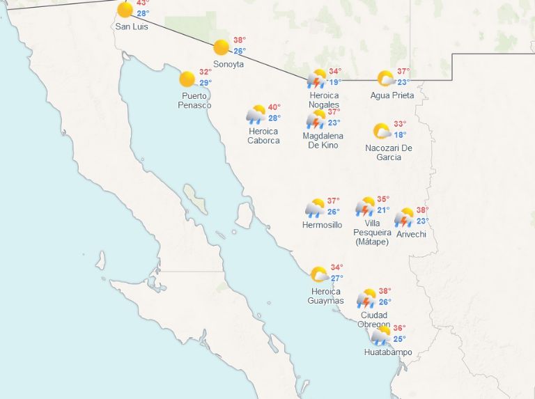 Clima en Sonora para HOY 15 de julio