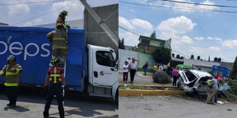 Camión se queda sin frenos y choca en Tultitlán
