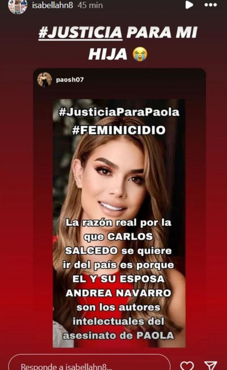 María Isabel asegura que fue su hijo quien orquestó el asesinato de Paola