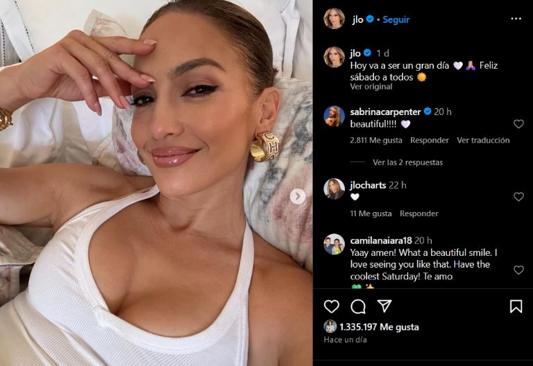 Jennifer Lopez se deja ver radiante en Instagram