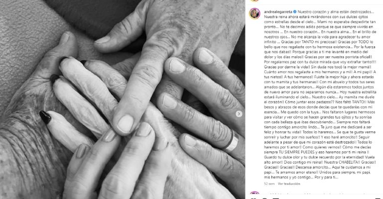 Andrea Legarreta le dedicó estas últimas palabras tras muerte de su madre, Isabel Martínez