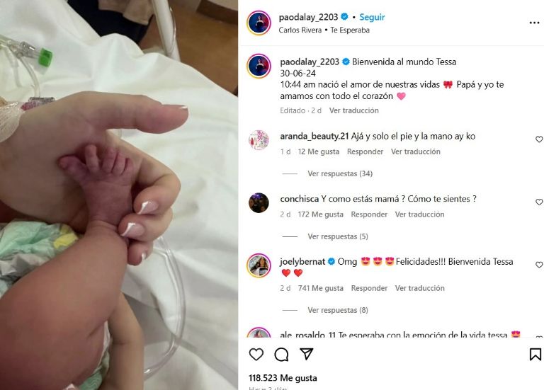 Paola Dalay compartió un video para celebrar la llegada al mundo de Tessa