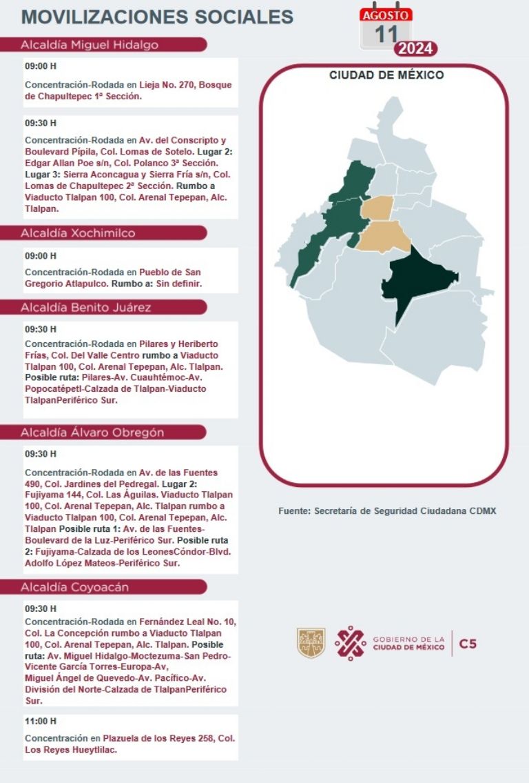 Tráfico en CDMX hoy 11 de agosto