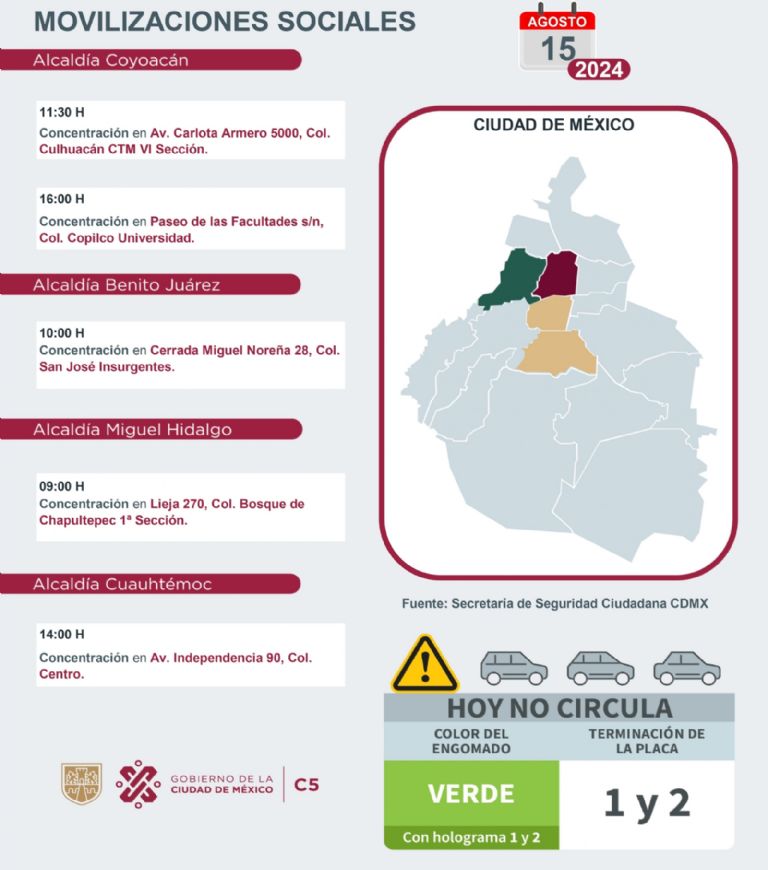 Tráfico en CDMX hoy 15 de agosto