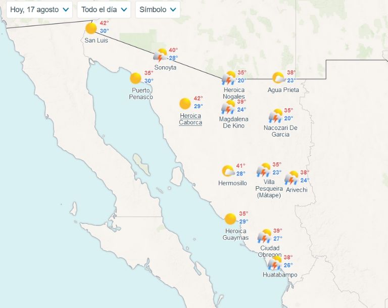 Clima de HOY en Sonora
