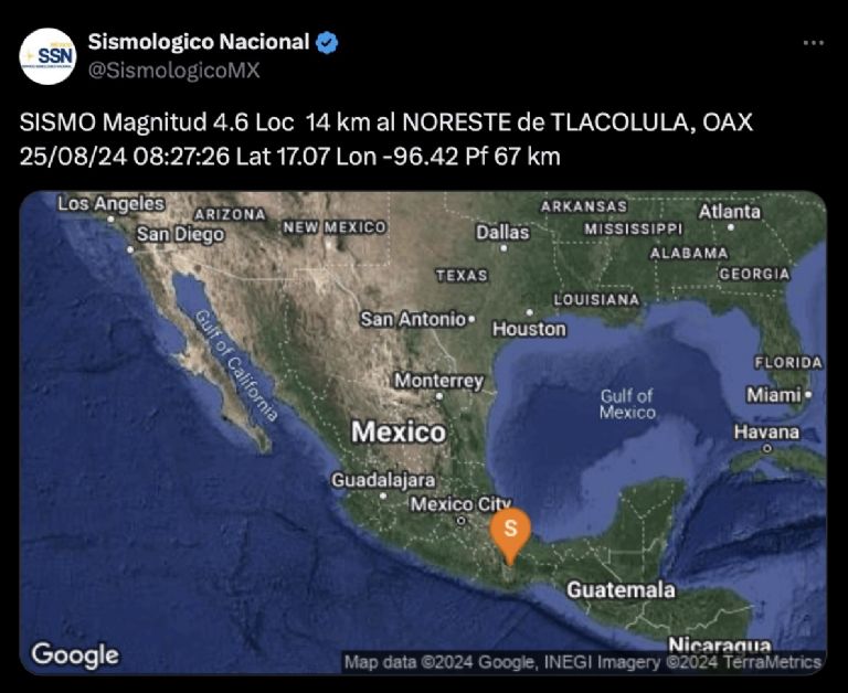 Sismo sorprende a oaxaqueños este domingo. Foto: SMN