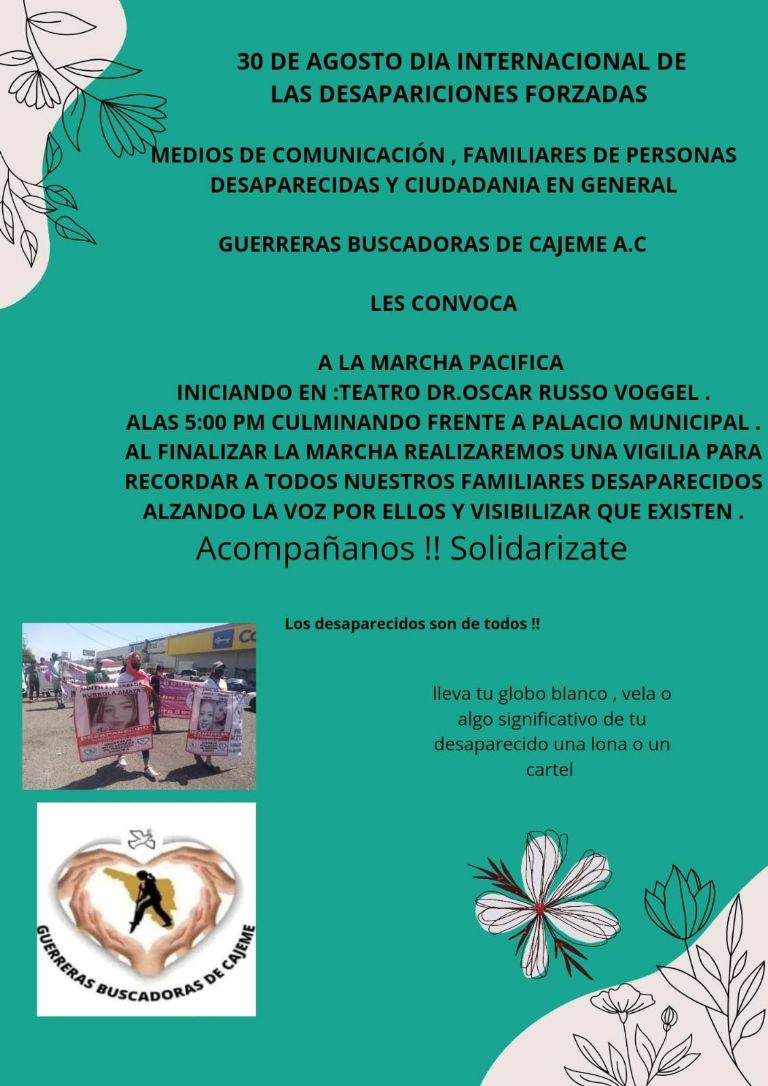 30 de agosto se conmemora el Día Internacional de las Víctimas de Desapariciones Forzadas