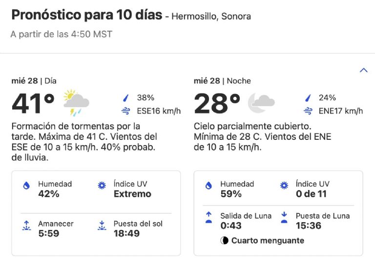 Clima en Hermosillo HOY miércoles 28 de agosto. Foto: Conagua