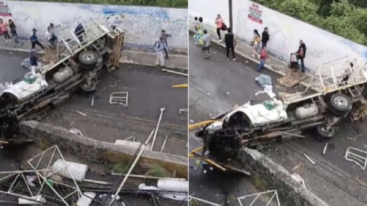 VIDEO: Camión cae desde un puente en Cuernavaca y provoca fatal accidente