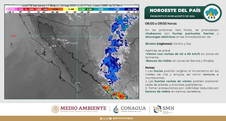 Clima en Sonora hoy jueves 29 de agosto 2024. Foto: Conagua