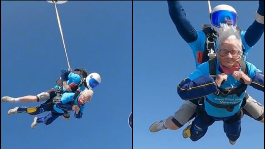 Abuelita de 102 años se lanza en paracaídas para invitar a los ancianos a ser más activos