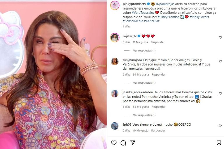 Paola Rojas llorando por la muerte de Verónica Toussaint