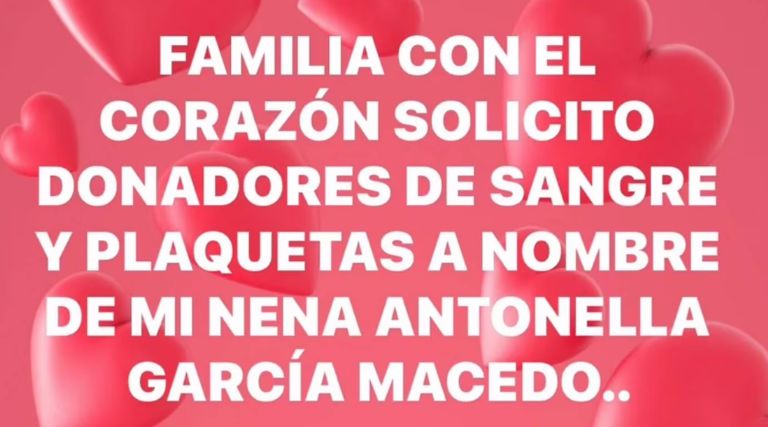 Publicación en redes de Montero pidiendo donadores de sangre