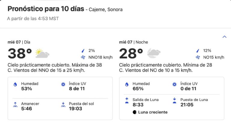 Clima en Ciudad Obregón HOY miércoles 7 de agosto. Foto: CAMe