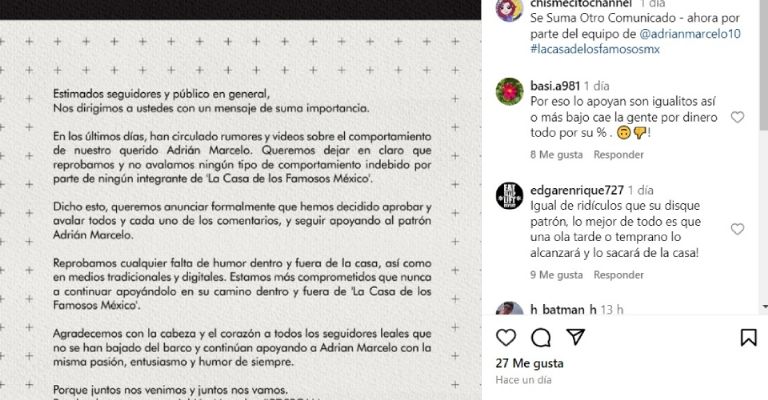 Adrián Marcelo lanza comunicado sobre participación de La Casa de los Famosos México