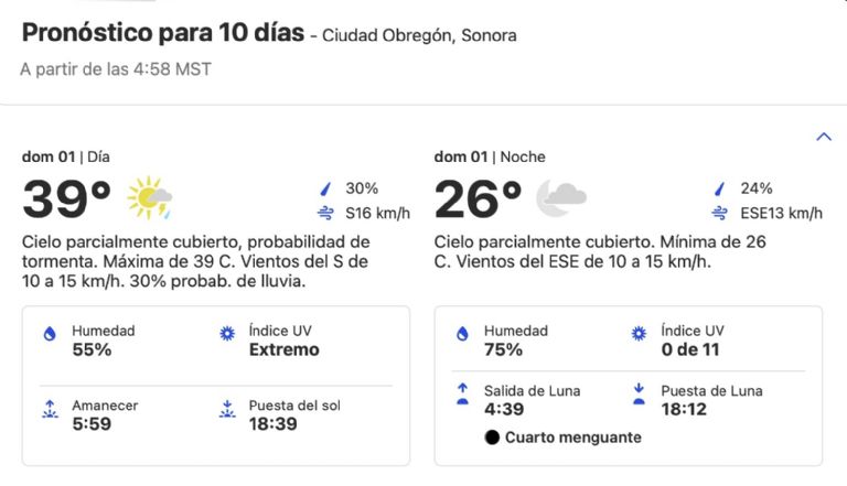 Clima en Ciudad Obregón HOY domingo 1 de septiembre. Foto: Conagua