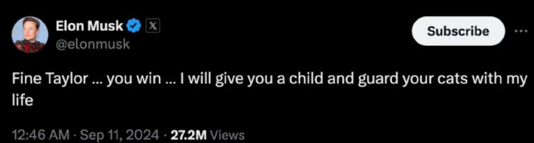 Elon Musk se ofrece a darle un hijo a Taylor Swift