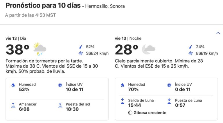 Clima en Hermosillo, Sonora, hoy 13 de septiembre. Foto: Conagua