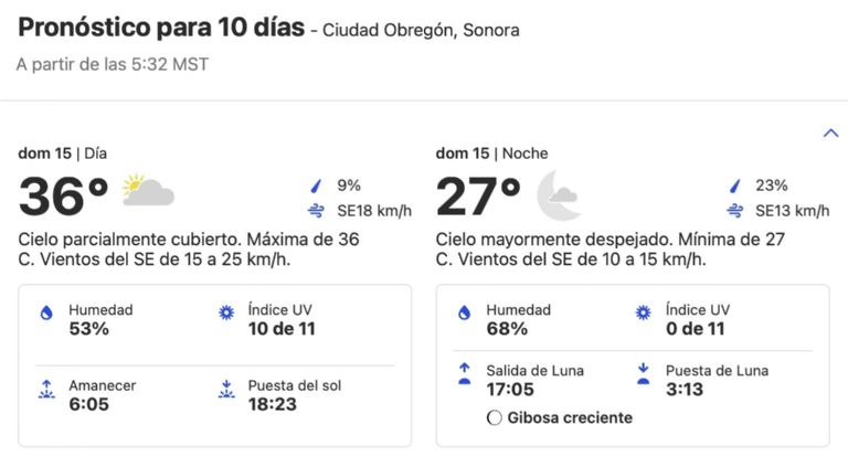 Clima en Ciudad Obregón HOY domingo 15 de septiembre. Foto: Conagua