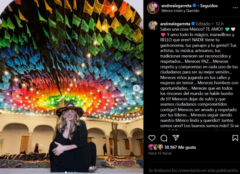 Andrea Legarreta manda mensaje de paz para México 