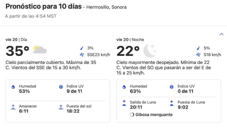 Clima en Hermosillo, Sonora, HOY viernes 20 de septiembre. Foto: Conagua